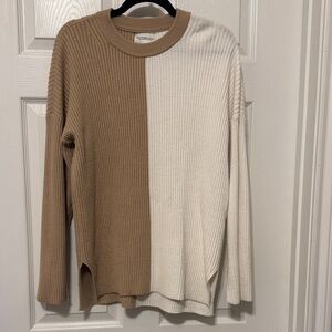Abercrombie & Fitch Two-Tone Crewneck Sweater - Tan and Cream